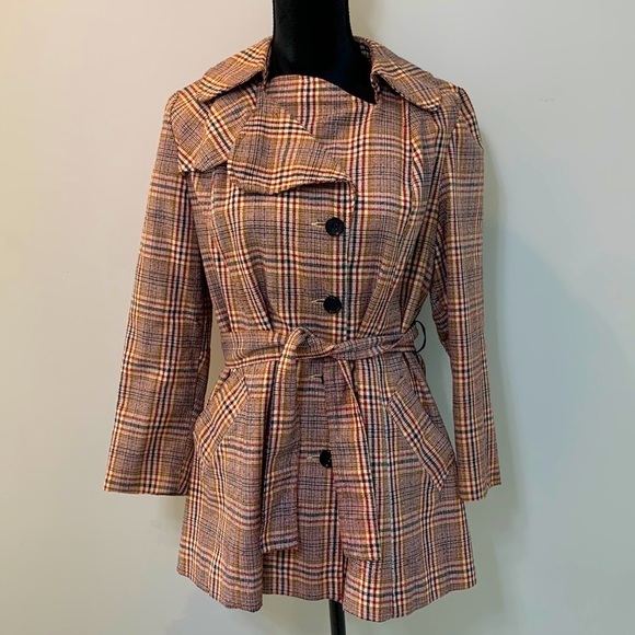 Vintage Plaid Belted Women's Nancy Drew Sherlock Trench Coat Small READ - Picture 1 of 9